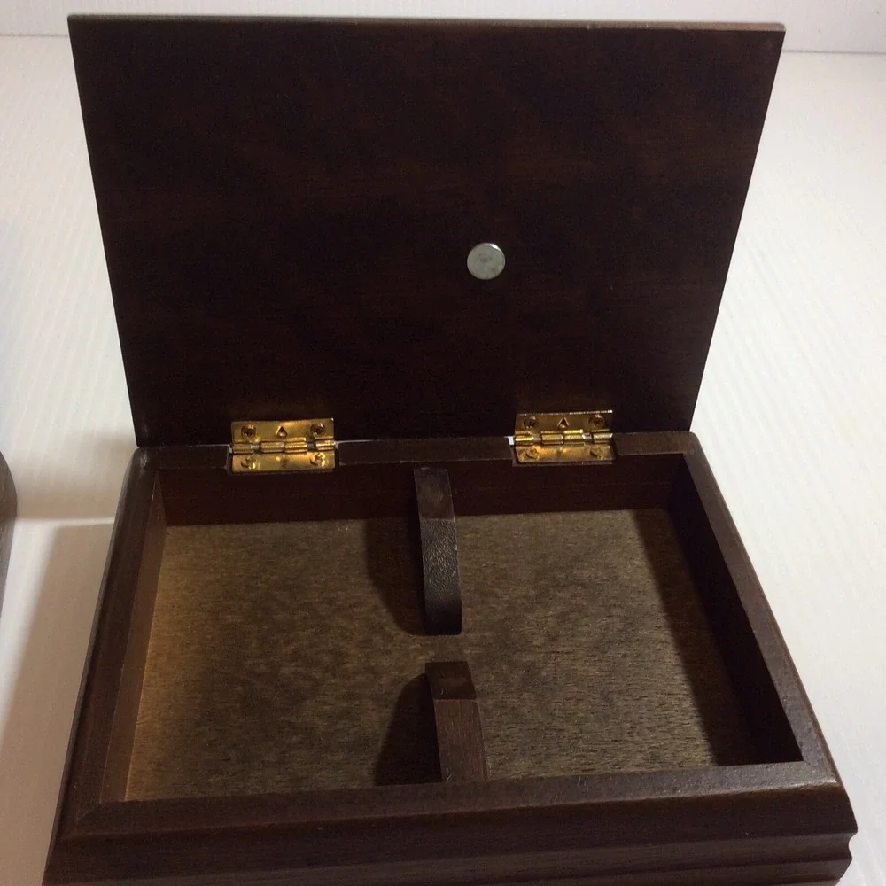 Lot 2 Wooden Box Playing Cards Holder One with Silver Duck and Plain